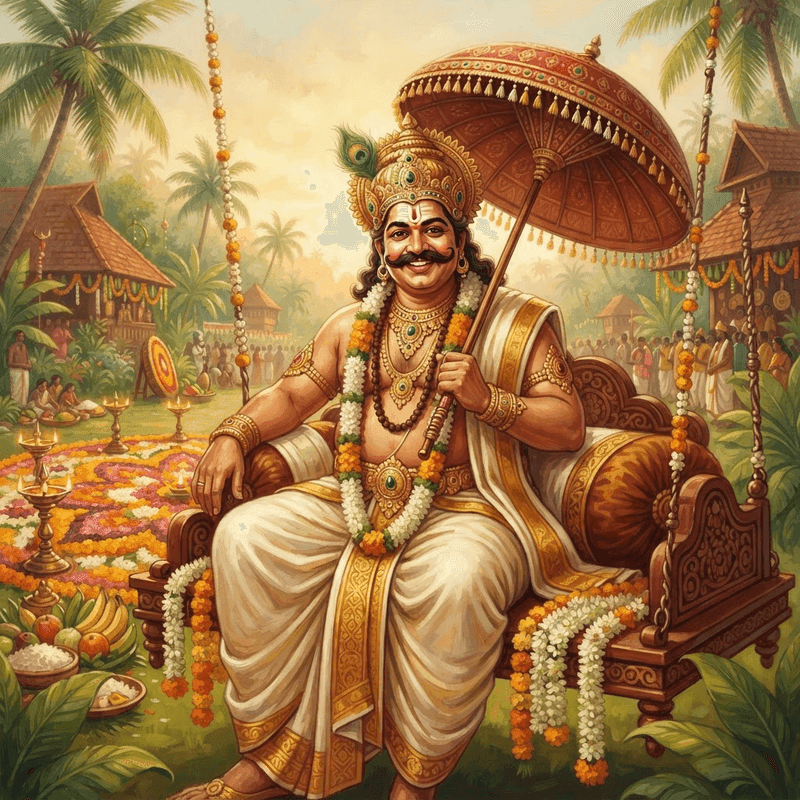 Illustration of King Mahabali (Maveli), the legendary king of Onam